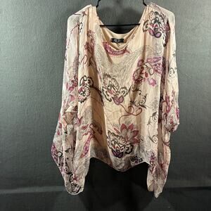made in italy women silk top 6 pink boho floral flowy feminine romantic oversize